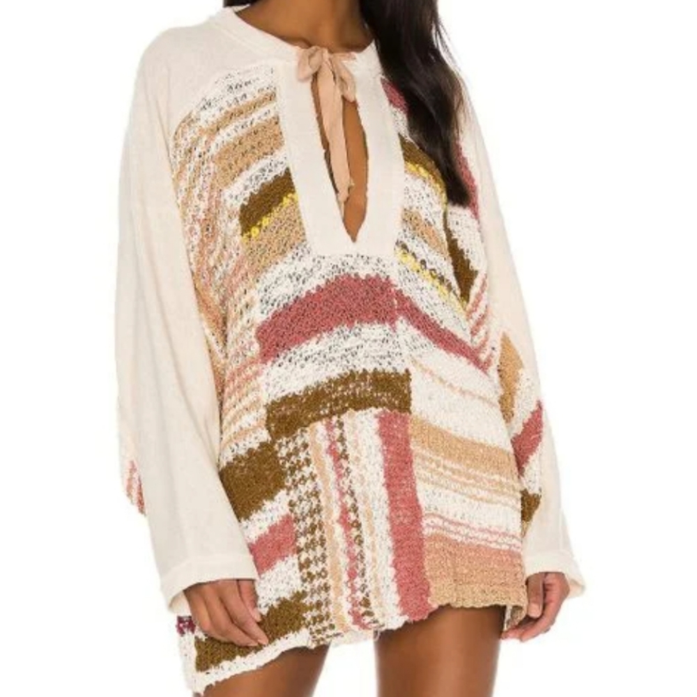 Free People Bayside Knit Drapey Pullover Sweater In Romance Combo Size Large NWT - Picture 3 of 12